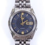 SEIKO 5 - a stainless steel Vintage automatic wristwatch, with day/date calendar, blue dial with