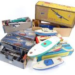 A collection of Vintage toys, including Frog Mailplane by Lines Bros, boxed, a Frog Interceptor