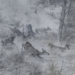 Ernest Bellecroix (French 1836 - 1901), 2 pencil drawings, Gun dogs and deer, signed, largest 14"