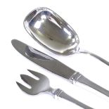 A Danish sterling silver cutlery trio, with stainless steel blades, by Hans Hansen, Susanne