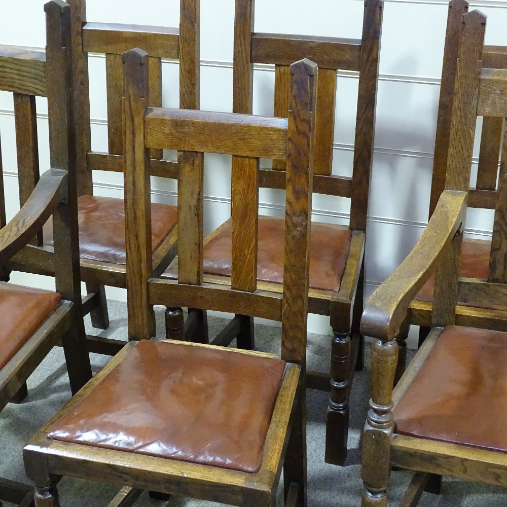 A set of 6 Liberty Culloden Arts and Crafts oak dining chairs, comprising 4 side chairs and 2 - Image 2 of 4
