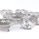A pair of pierced silver bon bon dishes, together with a set of 5 pierced bowls, 6.8oz total (7)