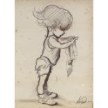 Alan Wickham, pencil drawing, study of a child, signed, 9.5" x 7", mounted