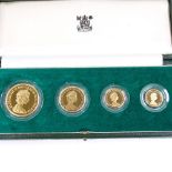 A UK 1980 gold proof coin set, comprising £5, £2, sovereign and half sovereign, all 22ct gold