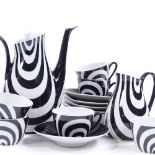 Chodziez - Poland, a rare coffee set in black and white, hand painted and signed by B Opacki,