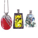 A Danish sterling silver and resin pendant necklace, pendant height 46.5mm, together with 2 other
