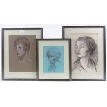 Harry John Pearson RBA (1872 - 1933), 3 charcoal/chalk, portrait studies, largest 14" x 10",