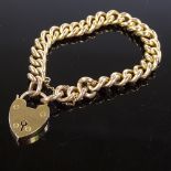 A 9ct gold curb link heart-lock charm bracelet, maker's marks NBs, bracelet length 14cm, 14.2g