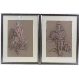 Harry John Pearson RBA (1872 - 1933), 2 charcoal/chalk drawings, portraits of women, 14" x 10.5",