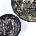 Madoline Keeler (British born 1942), 2 Studio pottery bowls with abstract geometric designs,