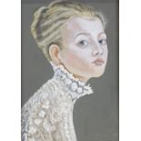 Clive Fredriksson, oil on board, portrait of a girl, 9.5" x 6.5", framed