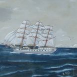 W Scott, gouache, 3-masted gun boat, signed and dated 1903, 13" x 19", framed