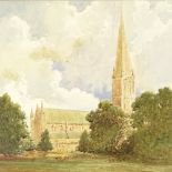Follower of John Constable, watercolour, Salisbury Cathedral, unsigned, 10" x 11", mounted
