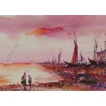 Leonardo Zablan, pair of watercolours, beach scenes, 9.5" x 13.5", framed