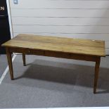 A 19th century French pearwood and fruitwood farmhouse table, with 2 frieze drawers and tapered