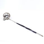 A George V silver-spouted toddy ladle, with twisted whale-bone handle, by Barker Brothers Ltd,
