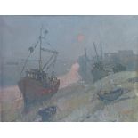 Brian Murray, oil on board, winter evening Leigh-on-Sea, signed, 24" x 30", framed