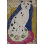 Constance Howard, textile embroidery, seated cat, 17.5" x 11.5", framed