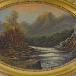 William Collins, pair of oval oils on board, mountain landscapes, signed, 14" x 21", framed