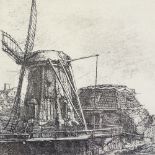 Rembrandt etching, windmill, 6" x 8", framed