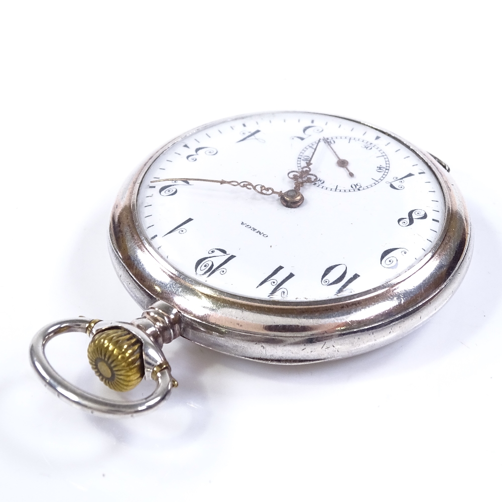 OMEGA - a Continental silver open-face top-wind pocket watch, white enamel dial with Arabic numerals - Image 3 of 5