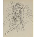 Pencil drawing, symbolist figure, early 20th century, unsigned, 9" x 7", framed