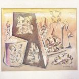 Fredrick Hinchliff (1894 - 1962), 2 watercolours, surrealist compositions, signed, 9.5" x 12",
