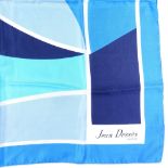 Jean Desses Paris, rare abstract print silk scarf in shades of blue, 80cm square