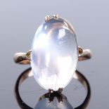 A 9ct gold cabochon moonstone dress ring, setting height 16.3mm, size I, 2.5g