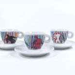 Sandro Chia/Illy Collection, 3 limited edition espresso cups and saucers, dated 1997