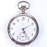 OMEGA - a Continental silver open-face top-wind pocket watch, white enamel dial with Arabic numerals