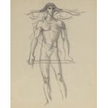 Pencil drawing, symbolist figure, early 20th century, unsigned, 9" x 7", framed