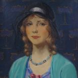 Harry John Pearson RBA (1872 - 1933), oil on canvas, portrait of lady in a black hat, 21" x 18",