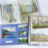 F G Shepherd, 2 large folders of watercolour sketches and ink drawings