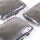3 early 20th century curved silver cigarette cases, with engraved and engine turned decoration,