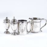 Various silverware, including christening mug, cruets etc, 6.4oz total (4)