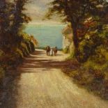 H Voss, oil on canvas, road to the coast, signed with indistinct date 1936?, 18" x 22", framed