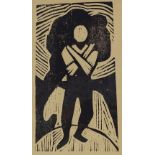 Circle of Emil Nolde, woodcut print, circa 1920, standing figure, 9.5" x 5.5", framed