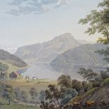 Johann Baptist Marzohl (1792 - 1863), watercolour, view of bay in Lucerne Switzerland, image 7.5"