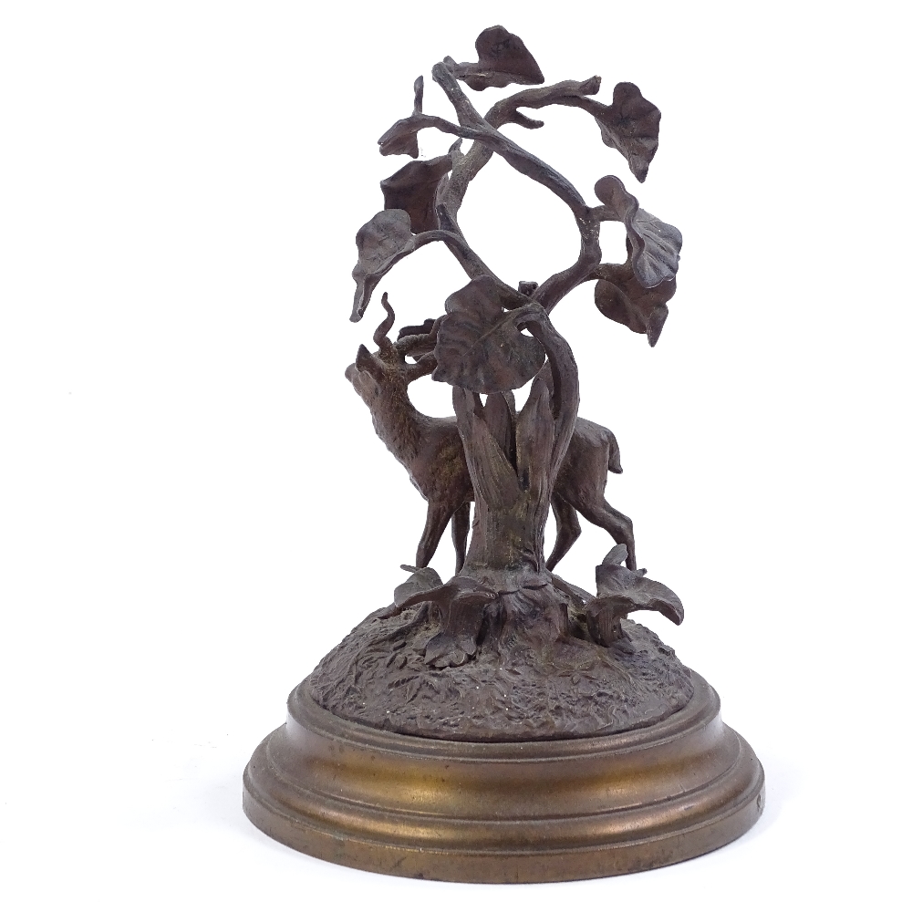 A patinated bronze antelope standing under a tree, circa 1900, unsigned, height 20cm - Image 3 of 3