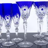 A set of 12 Bohemian blue overlay cut-glass Champagne and wine glasses (12)