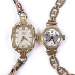 2 lady's 9ct gold Avia cocktail wristwatches, on 9ct straps, largest case width 16mm, 25.3g total (