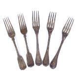 3 19th century French silver table forks, Thread pattern, maker's marks JAB, together with a pair of