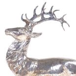 A large German silver model of a stag, with realistic relief embossed and engraved body and cast-