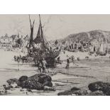 Stephen Parrish, etching, Hastings, 1885, plate size 5.5" x 10", framed