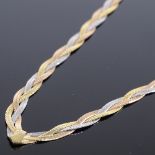 A 9ct gold 3-colour intertwined necklace, length 39cm, 7.1g
