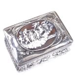 An Antique Dutch silver rectangular table snuffbox, with inset relief carved cameo panel, embossed