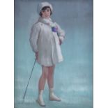 Harry John Pearson RBA (1872 - 1933), oil on board, girl in a white fur coat, 20" x 13.5", framed