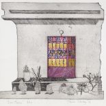 Jackie Stanley, coloured engraving, Door Paphos, signed in pencil, dated 1974, no. 4/20, plate