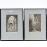 E Beaumont, pair of pen and ink drawings, scenes in Jerusalem, signed, 9.5" x 6", framed